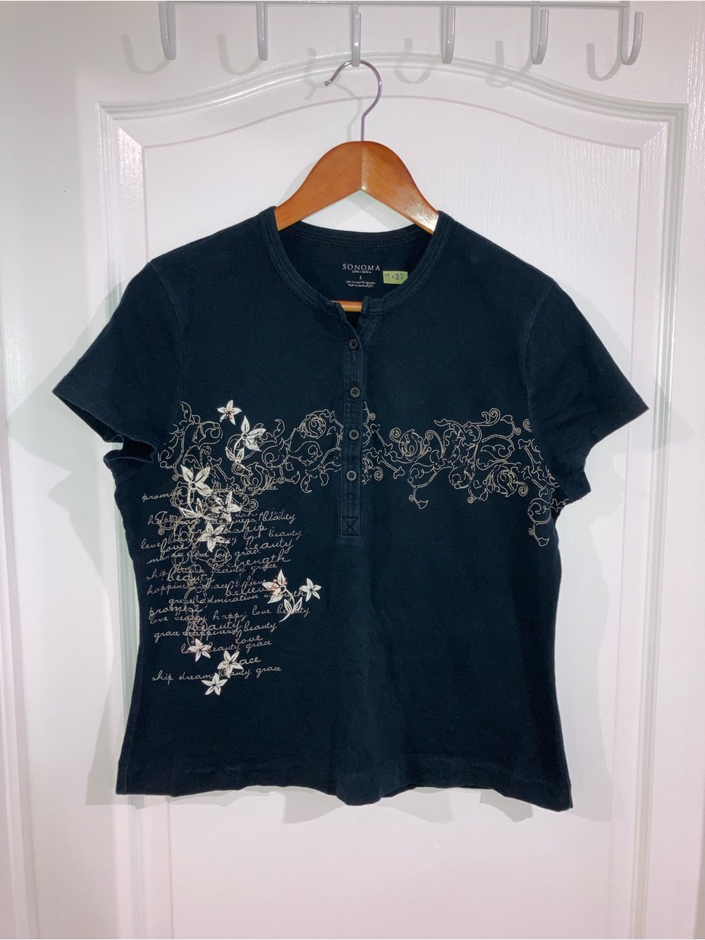 Sonoma Y2K Black Floral Graphic Button Up T-shirt - size L